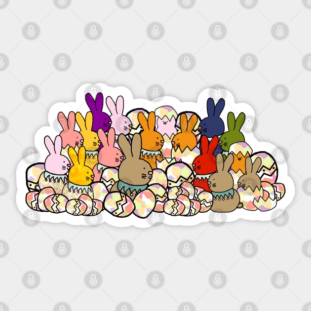 Easter Bunny Rabbits Chicks and Easter Eggs Sticker by ellenhenryart